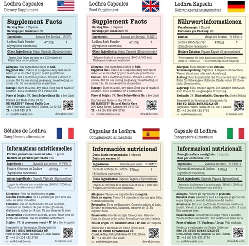 [PBSWAYT2OBYWCYLV] Cápsulas Orgânicas de Lodhra de DR WAKDE (Symplocos racemosa) I 100% Suplemento Natural de Ervas I 60 Cápsulas Veggie