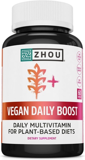 [BRSROCT2BAPBGYDZ] Zhou Vegan Multivitamin dla Kobiet i Mężczyzn, Daily Vegan Supplement, Witamina zasadnicza z żelaza i cynku dla energii, Witalność, Wsparcie immunologiczne, & Whole Body Health - 60 Veg Caps