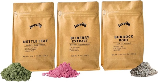 [BRSROGAKCIJR4EIY] Nettle Leaf Powder, Bilberry Extract Powder, & Burdock Root Bundle - 8 oz - Supplements & Teas