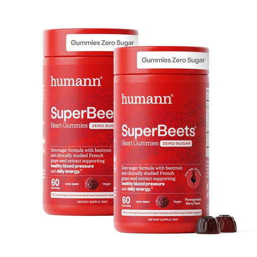 [BRSRAHQZCUPBAYL6] Humann SuperBeets Heart Gummies - Beet Gummy with Heart-Healthy Energy Support, Grape Seed Extract & Beetroot Powder, Zero Sugar - Pomegranate Berry Flavor, 120 Count