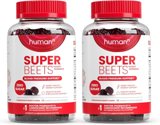 [BRSRAHQZCUPBAYL6] humanN SuperBeets Heart Gummies - Beet Gummy südame-tervislik energia toetus, Viinamarjaseemne ekstrakt ja peedipulber, suhkruvaba - granaatõunamarjamaitse, 120 krahv