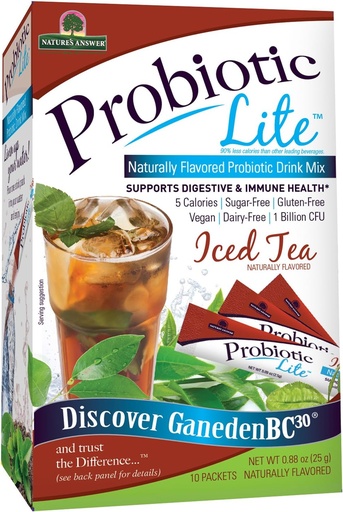 [BRSWKZIOCYHAOELM] Nature's Answer Probiotic Lite Stick Pack Supplement, Iced Tea, 10 Count