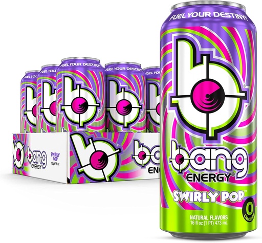 [BRSRMYI3BMPGAF3F] Bang Energy Swirly Pop, Sugar-Free, Energy Drink, 16 Ounce (Pack of 12)