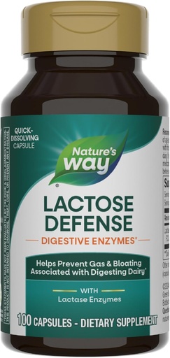 [BRSWIY33PMMRYFDG] Nature's Way Lactose Defense, Verdauungsenzyme*, unterstützt die Verdauung von Dairy*, 690 mg Lactase pro 3-Capsule Serving, 100 Kapseln (Packaging May Vary)