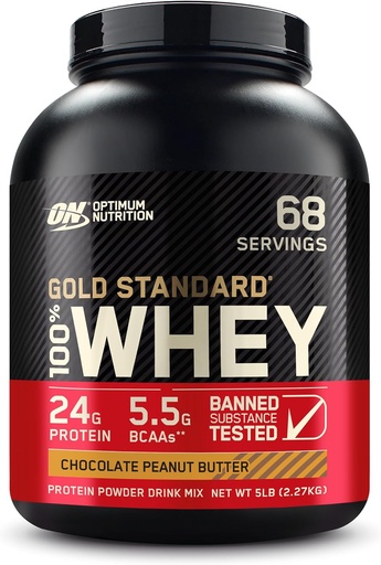 [BRSWGFQDB54AIE3Z] Optimum Nutrition Gold Standard 100% Whey Protein Powder, Chocolate Peanut Butter, 5 libras (Packaging May Vary)
