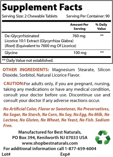 [BRSRMBQPA55WCDTP] Best Naturals DGL Chewable 380 mg & L-Glutamine 500 mg