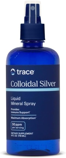 [BRSWIAYDOQJWKCY5] Trace Minerals Colloidal Silver Spray - Suplemento Mineral Diario para Ayuda Efectiva Absorción - Apoyo Immune, Esqueleto &amp; Sleep Health - Super Oxygenated Suplemento - 4 fl oz (Aproximadamente 118 Servimientos)