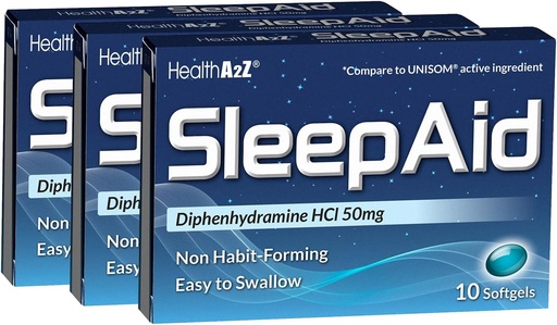 [BRSROBT5OAMAEADZ] HealthA2Z® Sleep Aid | Diphenhydramine HCL 50mg | Softgels | Supports Deeper Restful Sleeping | 10 Counts (Pack of 3)