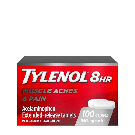 [BRSWKEAOAYPQGG3C] Tylenol 8 Hour Acetaminophen 650 mg Extended Release Caplets, Fast Acting Bi-Layer Design, Quick & Long Lasting Pain Relief for Muscle, Joint, Back & Arthritis Aches, Fever Reducer, 100 Count