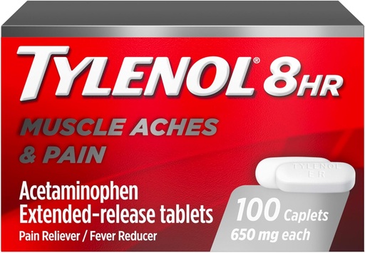 [BRSWKEAOAYPQGG3C] Tylenol 8 horas Acetaminofeno 650 mg cápsulas de liberación ampliadas, diseño rápido de la capa bi-actuada, alivio de dolor rápido y duradero para el músculo, articulación, espalda &amp; dolores de la artritis, reducción de fiebre, 100 conteo
