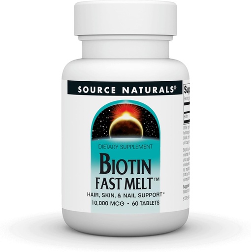 [BRSWGYYPAEFWMF3B] Source Naturals Biotin Fast Melt, Håret og neglestøtte*, 10.000 mg - 60 Fast Melt Tabletter