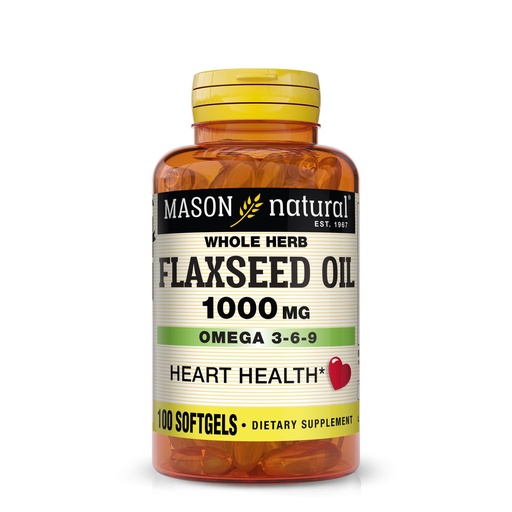 [BRSWIZAEAAORQ23E] MASON NATURAL Flaxseed Oil 1000mg – Omega 3-6-9 Softgels for Heart Health – Cold-Pressed Whole Herb Supplement – Gluten-Free, Non-GMO, 100 Softgels
