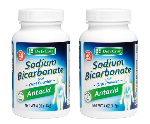 [BRSWKZ36AUMBMFTK] De La Cruz Pure Sodium Bicarbonate Powder – Baking Soda & Baking Powder Aluminium free Antacid for Heartburn & Indigestion – Packed in USA - 4 OZ. (2 Bottles)