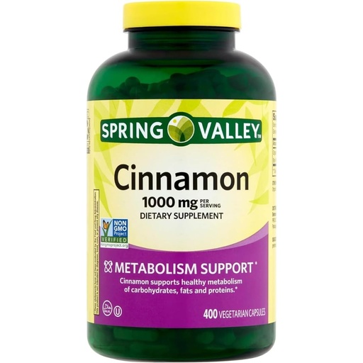 [BRSROAQBCJYQ2DLA] Spring Valley Cinnamon Dietary Supplement, 1000 mg, 400 Vegetarian Capsules - Metabolism Support. Includes Sticker.