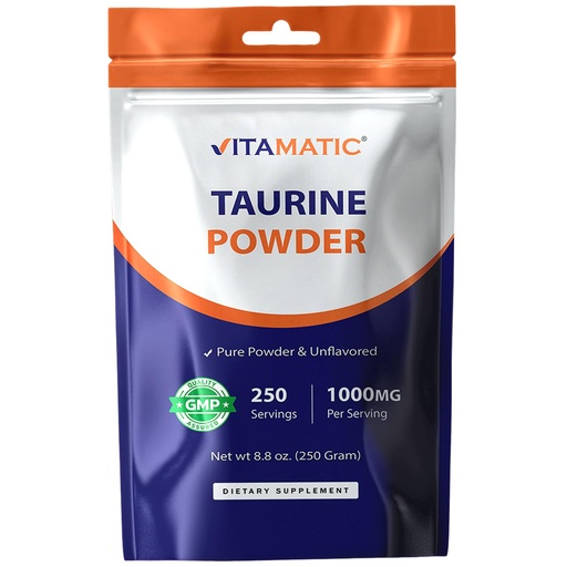 [BRSRAFL3OEHRE3LD] Vitamatic Pure Taurine 1000mg 250 Servings - Non-GMO, Gluten Free