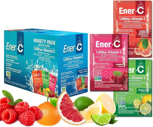 [BRSWIGY6CIPQGFI5] Ener- C Variety Pack Multivitamine Drink Mix Powder Witamina C 1000mg & Elektrolity z prawdziwego soku owocowego Natural Energy & Immune Support for Wolny od Gluten - 30 Count