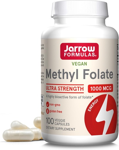 [BRSWKZYRDIDQOD3G] Jarrow Formulas Methyl Folate 1000 mcg - 100 Veggie Caps - צורה פעילה ביולוגית גבוהה של Folate - הדור הרביעי Folic Acid טכנולוגיה - 100 משרתים