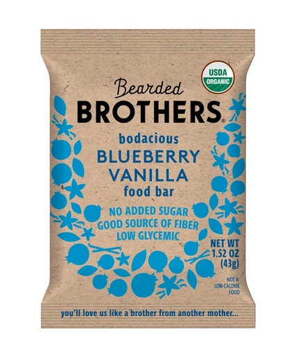 [BRSWIAQGPIAG2CAZ] Bearded Brothers, Organic Vegan Protein Energy Bars, Blueberry Vanilla (12 Pack) - Gluten Free, Paleo, Fiber, Whole 30 | Non GMO Low Glycemic Snacks
