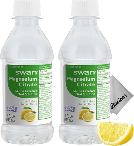 [BRSRAZQ7CV4BMALD] BASICOS 2Pack Swan Lemon Magnesium Citrate Oral Solusi 10 oz- Laxative Suplemen sembelit, Regularitas - Bonus Mikrofiber Cloth