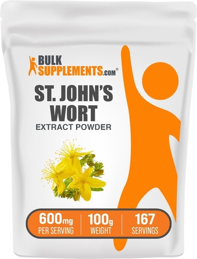 [BRSWIFIBCYPWECLG] BulkSupplements.com St. John's Wort Extract - St. Johns Wort Supplement, Herbal Supplement for Mood - Vegan & Gluten Free, 600mg per Serving, 100g (3.5 oz) (Pack of 1)