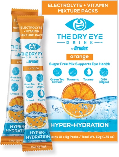 [BRSROCD3O4DRQET6] l Ultimate Hydration for Dry Eyes l Sugar-Free Electrolyte Powder Packets l Blended with Vitamins, Green Tea, Turmeric, Taurine, and DHA l 5g x 10 Packets (Orange)