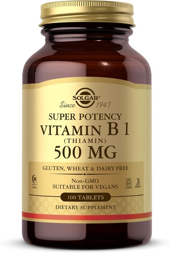 [BRSWIYQ4CB4WGGYZ] Solgar Vitamine B1 (Thiamine) - 100 tabletten - Super Potency, 500mg Formule - Non-GMO, Veganistisch, Glutenvrij, Kosher, Halal - 100 porties