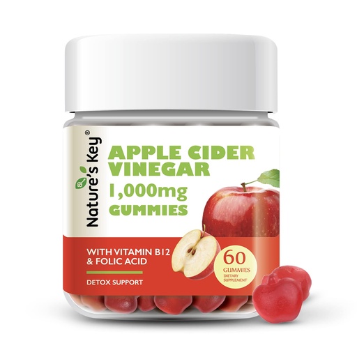 [BRSW2FADCUBWMC33] Nature's Key Apple Cider Vinegar Gummies -1000mg 60 Count, for Weight Loss, Digestion, Natural Detox & Cleanse | Vegan, Non-GMO, Gluten Free| with Folic Acid Vitamin B6 B12 Beetroot Pomegranate