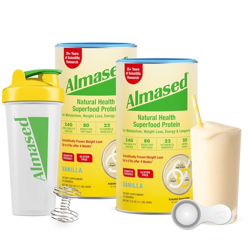 [BRSROZ35BMHAKCDB] Almazed Meal Replacement Shakes for Weight Loss - Protein Powder - Starter Kit (Almazed Meal Replacement Shakes for Weight Loss - Protein Powder - Starter Kit (Mandle Vanilla Flavor, 2 plechovky 17,6 oz + Shaker Bottle + Scoop)