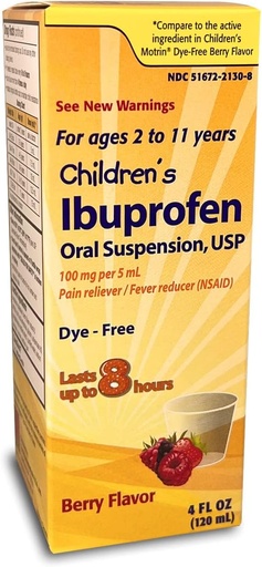 [BRSWYZAOOQCAIDLG] Taro Children's Ibuprofen Oral Suspension 100 mg per 5 mL, 4 Fl Oz, Pain Reliever and Fever Reducer for Ages 2-11 Years, Dye-Free, Berry Flavor