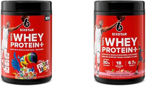 [BRSRAYYYCMBRYETH] Six Star Whey Protein Powder Froot Loops Flavor & Strawberry Smoothie | Muscle Building & Recovery Plus Immune Support | 30g Protein | Men & Women