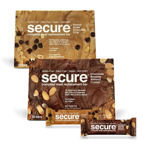 [BRSRA23QBZ6WYFLU] ANDREW LESSMAN Secure Complete Meal Replacement Bars - 7g Vegan Protein Bars. Inulin Fiber. Low Calorie, Gluten and Dairy-Free 24, Variety Pack: Chocolate Brownie and Peanut Butter Chocolate Chip)