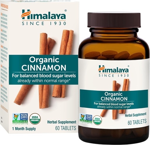 [BRSROAYZBAHWGCDL] Himalaya Organic Cinnamon, 30 Day Supply - Herbal Glucose Metabolism Support - USDA Organic, Non-GMO, Vegan, Gluten Free, 1100 mg, 60 Tablets