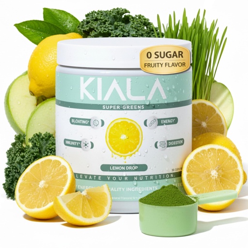 [BRSROEI6A55REF36] Kiala Nutrition Super Greens, Organic Greens Powder with Spirulina & Chlorella for Digestion, Gut Health, Immunity, Adaptogens, Energy, Gluten Free, Vegan, Sugar Free, Lemon Drop, 30 Servings