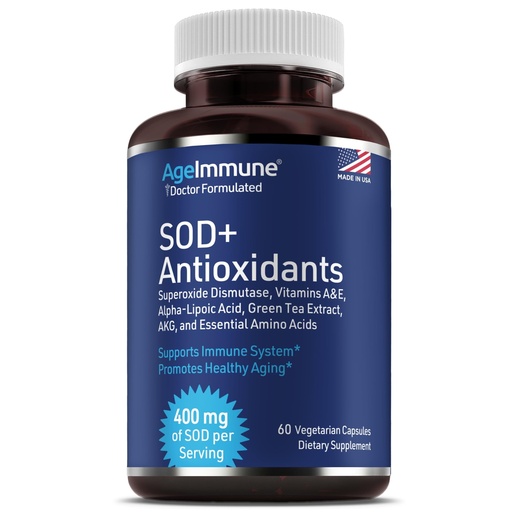 [BRSRMBLQCIOWAEI7] SOD Antioxidants Complex Healthy Aging Supplement - 400mg of Superoxide Dismutase - Alpha Lipoic Acid - L-Arginine -Lysine - AKG - Vitamin A - Vitamin E for Immune Support-60 Capsules