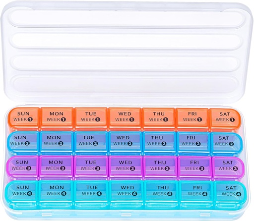 [BRSROZQPAEPAYDIV] Zoksi Monthly Pill Organizer 28 Day 1 Time a Day, Large 4 Weeks Pill Box Organizer, Dust-Proof One Month Pill Case, Travel Medicine Organizer Monthly, Portable Pill Container for Vitamins and Meds