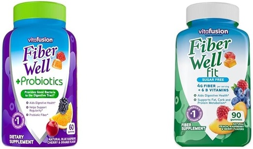 [BRSRAYY3OICQKFLX] Vitafusion Fiber Well + Probiotics 60 Count and Fiber Well Fit 90 Count Gummy Vitamin Bundles
