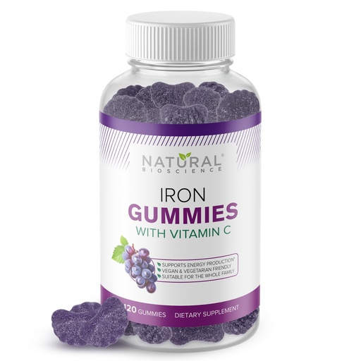 [BRSRAEIOBMMRQHQ4] Iron Gummies with Vitamin C - Iron Deficiency Anemia Supplement for Adults & Kids, Chewable, Red Blood Cell Support, Energy, Immune Function, Brain Health, Max Absorption, 120 Vegan Gummies