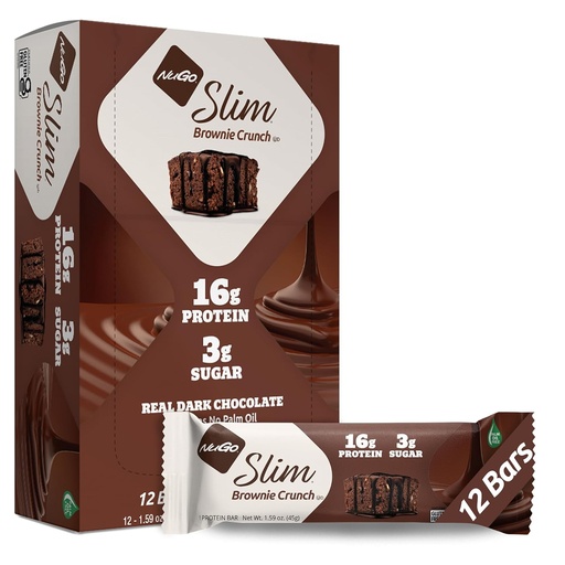 [BRSWIZYECQGQEF3U] NuGo Slim Dark Chocolate Brownie Crunch, 16g Protein Bar, Gluten Free, Non-GMO, Kosher, Keto Friendly, Low Carb, 12 Count