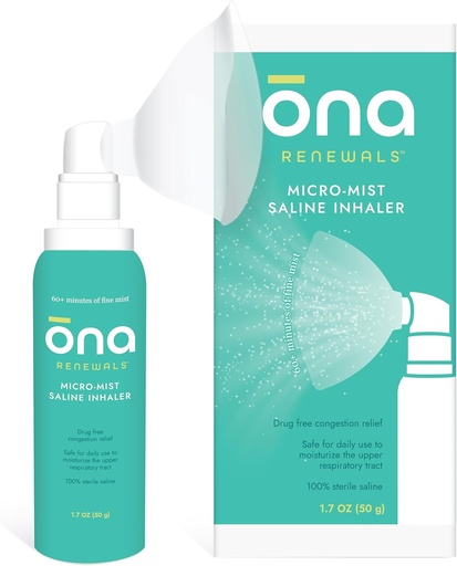 [BRSRAZIYCJ6A2CDA] ONA Renewals Saline Micro-Mist Nasal Inhaler, Congestion Relief for Adults, Cold and Flu, Allergy, Sinus Relief, Unscented, 1.7oz