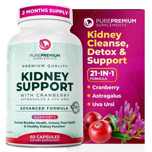 [BRSWG2YYBYPBUHQ7] PurePremium Kidney Support Supplement – Kidney Cleanse Detox & Repair with Cranberry Extract & Astragalus - 21-in-1 Complex Supports Normal Bladder, Urinary Tract & Kidneys Health - 60 Day Supply