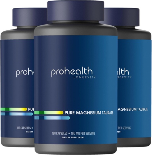 [BRSRAAAZCVYWG235] ProHealth Pure Magnesium Taurate, 160mg на Serving Optimal Bioavailability Supplement for Healthy Aging Supports Brain, Серце та М’язи Здоров’я Третьє Party Tested 180 Capsules (3 Pack)