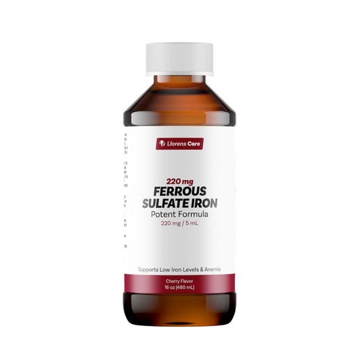 [BRSRMAQDCQOQI2QU] Ferrous Sulfate Liquid Iron Supplement for Adults by Llorens Care - 220 mg in 5 ml Iron Complex Supplement for Anemia and Iron Deficiency. Boost Energy Levels