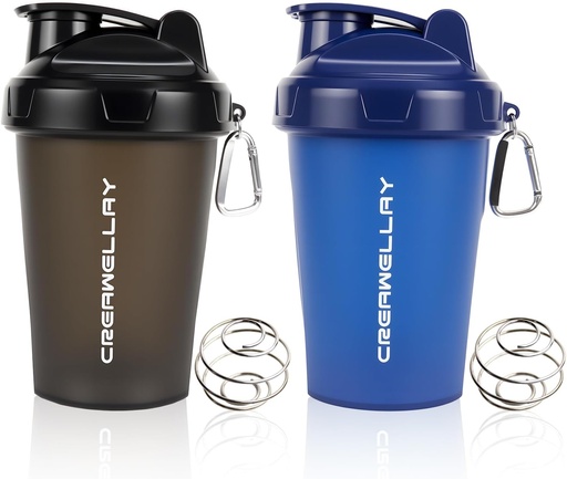 [BRSRAZYYBZ5QK33V] 2 Pack Shaker Bottles for Protein Mixes, 17 oz Small Protein Shaker Bottle with Handle, Gym Shaker Cups with Blending Ball for Pre Workout, BPA-Free & Dishwasher Safe (Black, Blue)