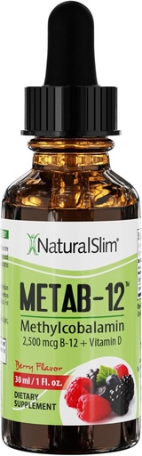 [BRSRMYYZA56GE3TJ] NaturalSlim Skysti B12 Vitaminai su vitaminu D - Metab-12 Metilkobalaminas 2500 µg B12 Poliežuviniai lašai metabolizmo, energijos, & Imuninė parama - Berry Flavor 1 fl oz
