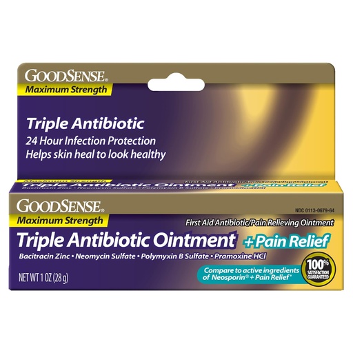 [BRSWIFT3CMEAYGDA] GoodSense Maximum Strength Triple Antibiotic Ointment plus Pain Relief - Soothes Painful Cuts, Scrapes and Burns, Prevents Infection, First Aid Antibiotic, External Analgesic, 1 oz