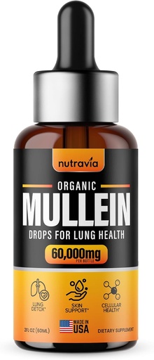 [BRSROBQTBEIRUFL4] Mullein Drops for Lungs - Ekstra stiprumo organinis Mullein lapų ekstraktas Tincture for Lung Health, Detox, Immunal & Respiratory Support Better Lung Formulės, Pagaminta JAV, Mullin Addition Drops (2oz)