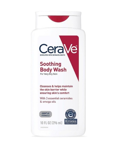 [BRSWKZL7OJ4RMG36] CeraVe Soothing Body Wash for Dry Skin, Shower Oil for Sensitive, Dry, Itchy, and Eczema-Prone Skin, Fragrance Free & Paraben Free & Sulfate Free, 10 oz