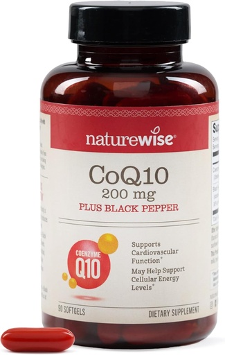 [BRSRAZ34OEMAMDIY] NatureWise CoQ10 200mg + Black Pepper Softgels - 높은 흡수 Coenzyme Q10 + Black Pepper - 심장 건강 + 세포 에너지에 대한 산화 방지제 - Vegan, Non-GMO, 글루텐 - 무료 90 카운트 [90 일 공급]