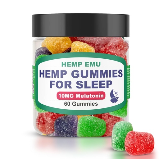 [BRSROYIDCIMQY3IU] Hemp Emu Hemp Gummies for Sleep - Fall Asleep Faster, Stay Asleep Longer - 10mg Melatonin + Premium Hemp Extract, 2 Gummies Per Serving - 60 Count Fruit Flavored Gummies