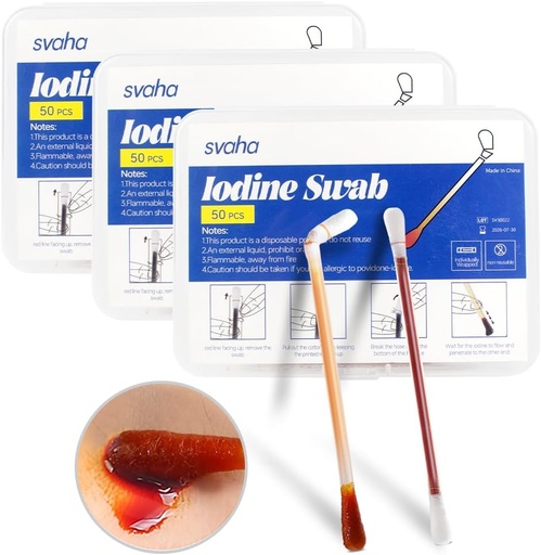 [BRSRAEAYOYHRUFIZ] Povidone Iodine Swabs - 150 Sticks Sterile Iodine Swabsticks, Individually Wrapped Cotton Swabs, Solution Filled for Wound Cleansing, First Aid, Travel